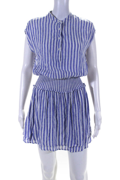 Rails Womens Short Sleeve Smocked Waist Vertical Striped Dress White Blue XS