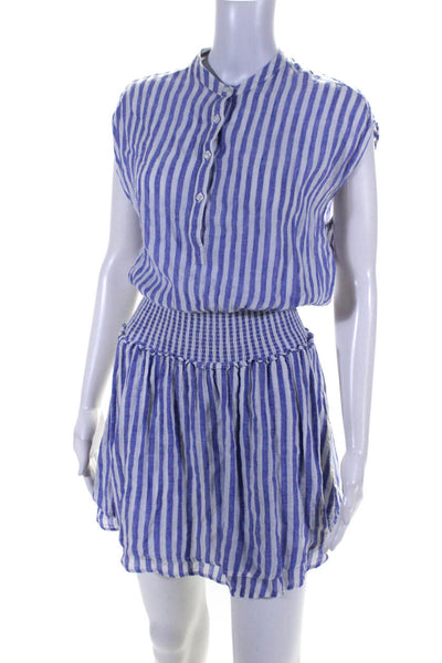 Rails Womens Short Sleeve Smocked Waist Vertical Striped Dress White Blue XS