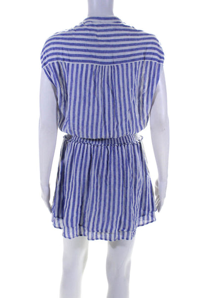 Rails Womens Short Sleeve Smocked Waist Vertical Striped Dress White Blue XS