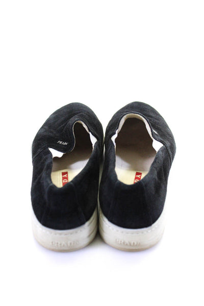 Prada Sport Womens Slip On Round Toe Sneakers Black White Suede Size 37