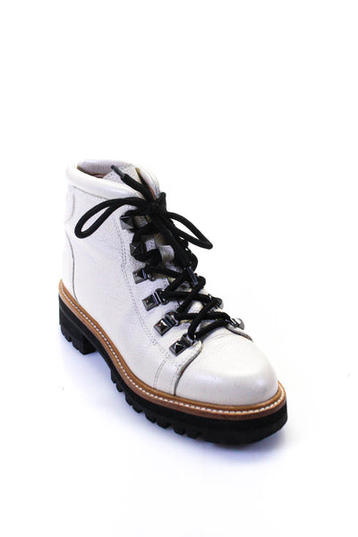 MARC FISHER LTD Womens Lace Up Grain Leather Ankle Combat Boots White Size 6.5