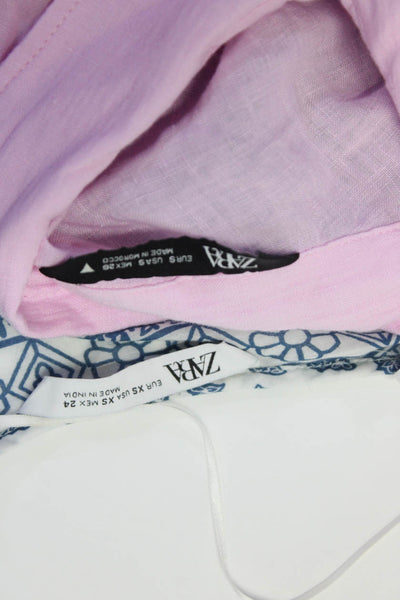 Zara Womens Long Sleeved Collared Buttoned Shirt Dress Pink Blue Size XS S Lot 2