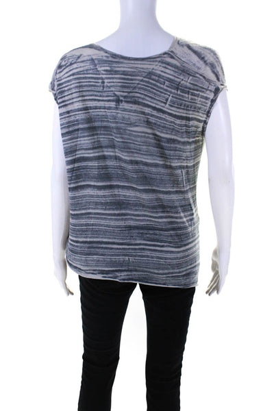 Raquel Allegra Womens Striped Distressed Short Sleeved Shirt Gray Blue Size 1