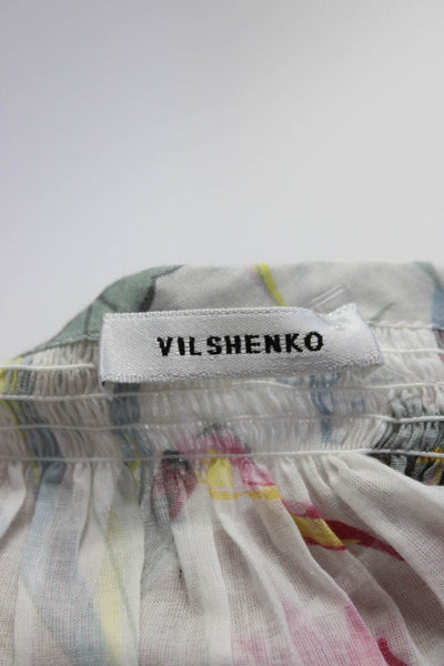 Vilshenko Womens Floral V Neck Long Sleeved Tunic Blouse White Pink Blue Size 6