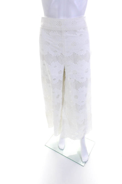 Pearl Womens Cotton Floral Print Mesh Zipped Straight Leg Pants White Size 12