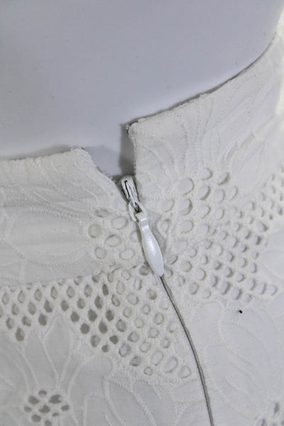 Pearl Womens Cotton Floral Print Mesh Zipped Straight Leg Pants White Size 12