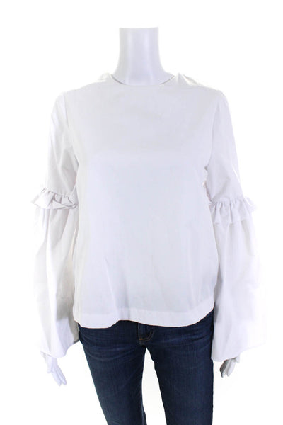 Style Mafia Womens Back Zip Flare Long Sleeve Boxy Shirt White Cotton Size Small