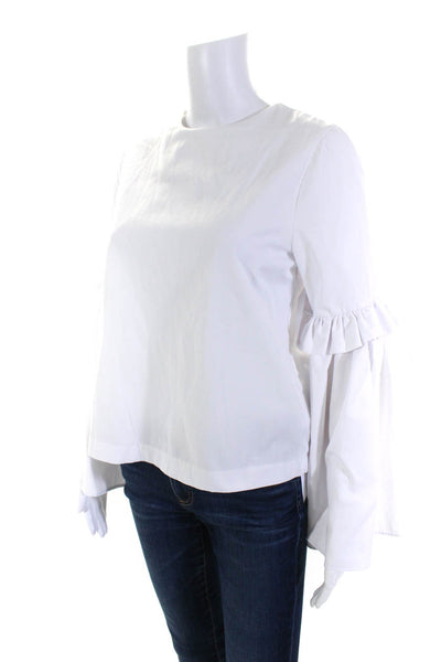 Style Mafia Womens Back Zip Flare Long Sleeve Boxy Shirt White Cotton Size Small