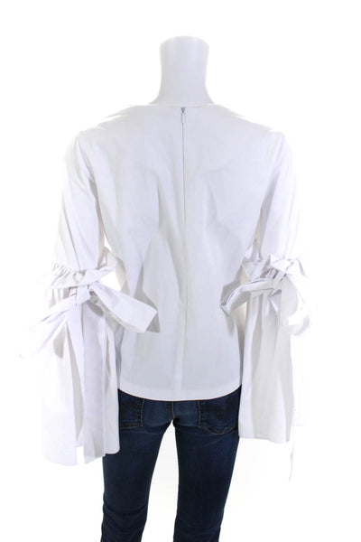 Style Mafia Womens Back Zip Flare Long Sleeve Boxy Shirt White Cotton Size Small