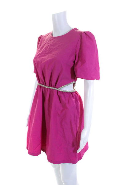 Wayf Womens Short Sleeve Crystal Cut Out Shift Dress Pink Size Extra Small