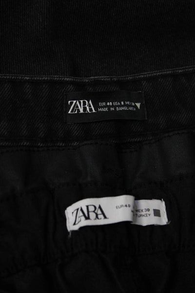 Zara Womens Cotton Denim Straight Leg Jeans Dress Trousers Black Size 8 Lot 2