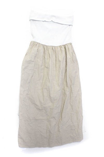 Zara Womens Cotton Cropped Button Up Shirt Maxi Dress White Beige Size L Lot 2