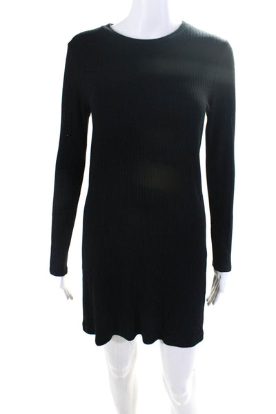 Reformation Womens Knit Long Sleeve Crewneck Mini A-Line Dress Black Size L