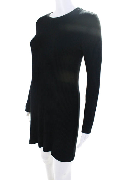 Reformation Womens Knit Long Sleeve Crewneck Mini A-Line Dress Black Size L