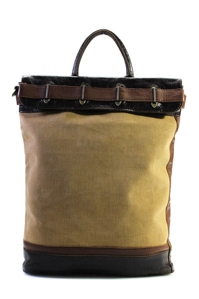 Nuana Kane Womens Leather Canvas Rolled Handle Shoulder Bag Tote Handbag Brown