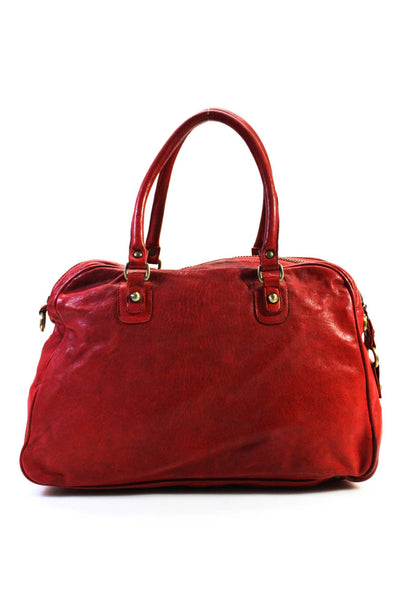 Jalda Womens Leather Rolled Handle Zip Top Chain Satchel Handbag Red