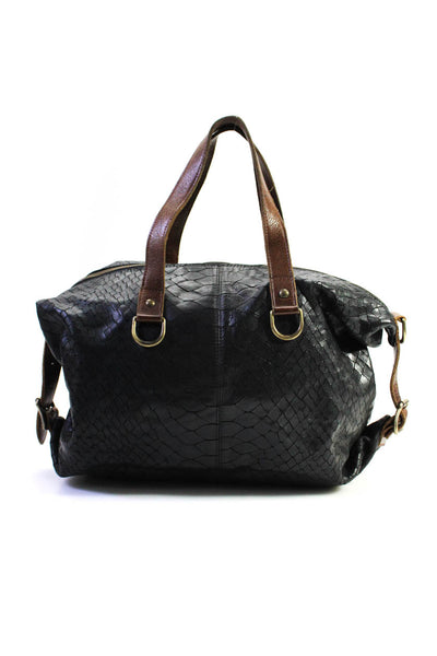 Jalda Womens Large Embossed Leather Zip Top Satchel Handbag Black Brown