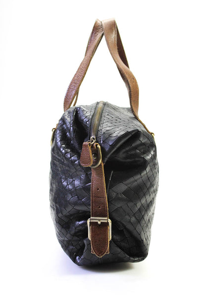 Jalda Womens Large Embossed Leather Zip Top Satchel Handbag Black Brown