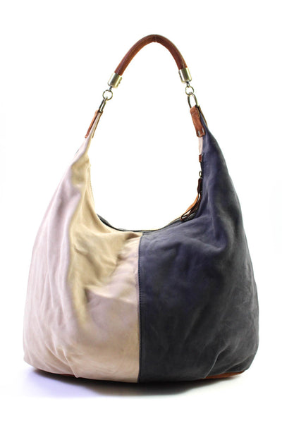 Jalda Womens Color Block Nubuck Leather Hobo Shoulder Bag Handbag Beige Gray