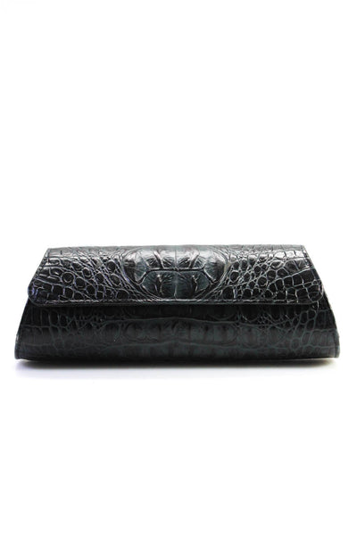 Jalda Womens Croc Embossed Leather Magnetic Flap Cylinder Clutch Handbag Black