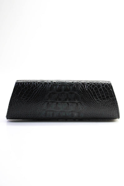 Jalda Womens Croc Embossed Leather Magnetic Flap Cylinder Clutch Handbag Black