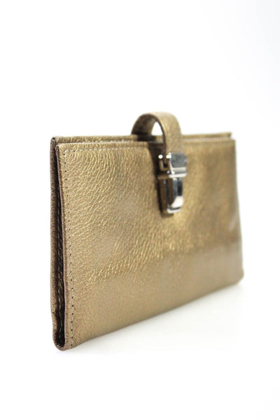 Jalda Womens Push Lock Flap Metallic Leather Bifold Wallet Gold