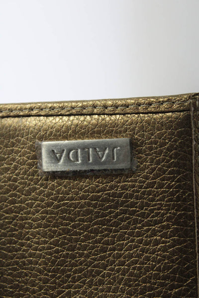 Jalda Womens Push Lock Flap Metallic Leather Bifold Wallet Gold