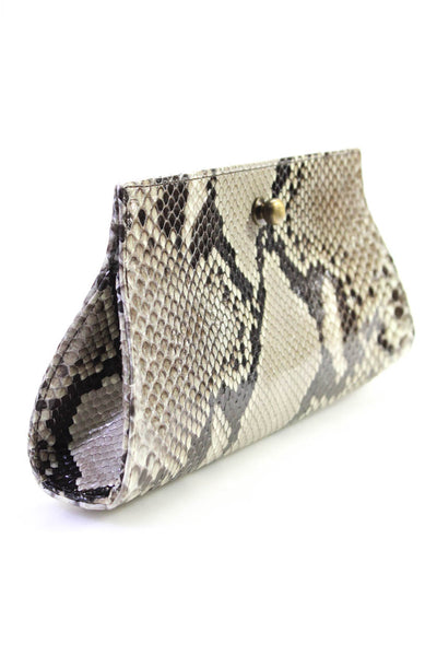 Jalda Womens Magnetic Genuine Python Clutch Handbag Brown Taupe Ivory