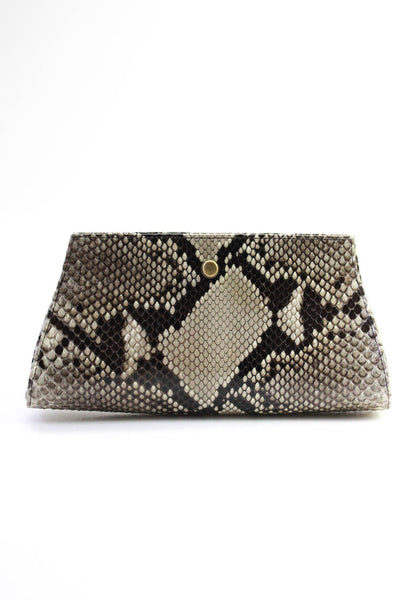 Jalda Womens Magnetic Genuine Python Clutch Handbag Brown Taupe Ivory