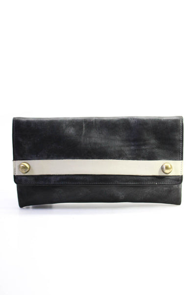 Jalda Womens Magnetic Flap Studded Clutch Handbag Dark Gray White Leather