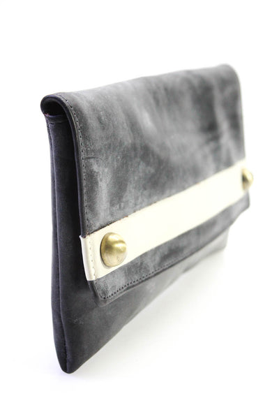 Jalda Womens Magnetic Flap Studded Clutch Handbag Dark Gray White Leather