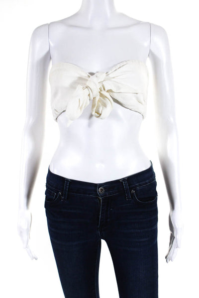 Show Me Your Mumu Women's Cotton Cropped Tie Front Top White Size XS