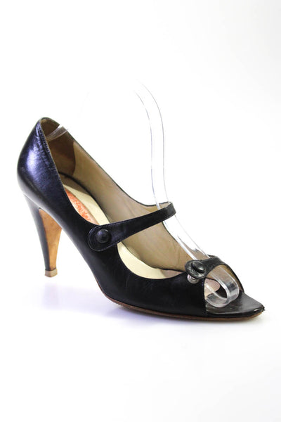 Rupert Sanderson Women's Leather Peep Toe Mary Jane Heels Black Size 8.5
