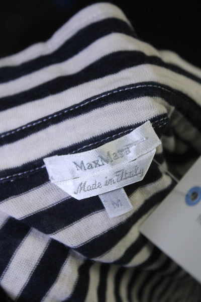 Max Mara Women's Collar Short Sleeves Blue White Stripe Blouse Size M