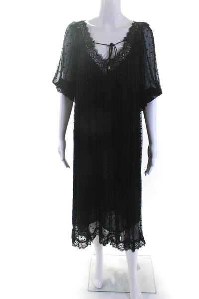 Zimmermann Womens Black Silk Textured Lace Trim Long Sleeve A-Line Dress Size M