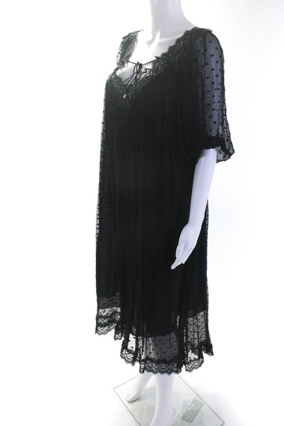 Zimmermann Womens Black Silk Textured Lace Trim Long Sleeve A-Line Dress Size M