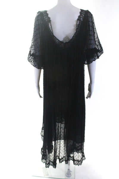 Zimmermann Womens Black Silk Textured Lace Trim Long Sleeve A-Line Dress Size M