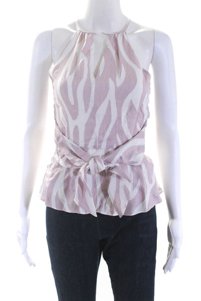 Parker Womens Soft Zebra Print High Neck Peplum Camisole Top Pink White Size 2XS