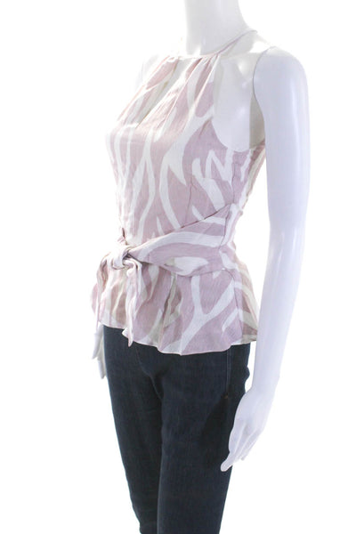 Parker Womens Soft Zebra Print High Neck Peplum Camisole Top Pink White Size 2XS