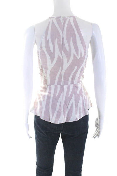 Parker Womens Soft Zebra Print High Neck Peplum Camisole Top Pink White Size 2XS