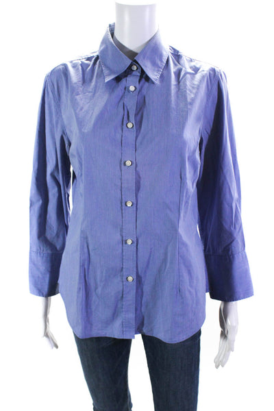 J. McLaughlin Women's Cotton Long Sleeve Button Down Shirt Blue Size 8