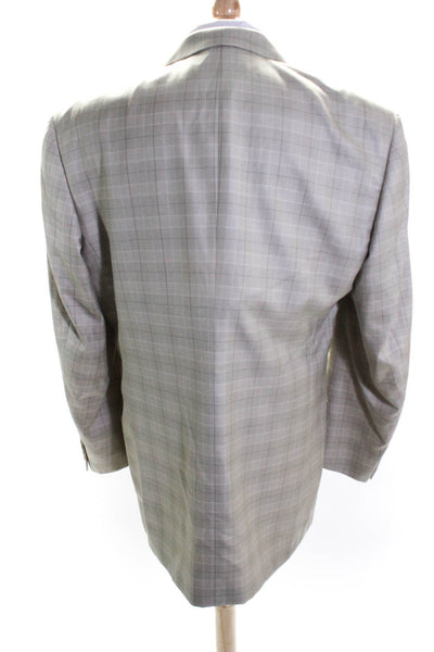Zanella Mens Silk Plaid Two Button Blazer Jacket Beige Size 44 Long