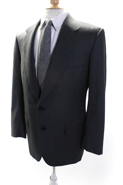 Sulka Mens Pinstriped Two Button Blazer Jacket Gray Wool Size 44