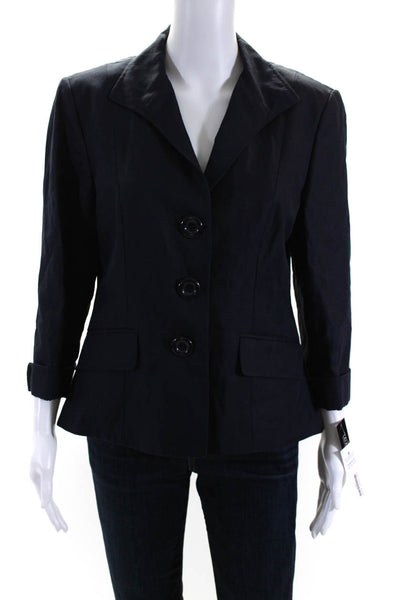 Lafayette 148 New York Women's Lined Three Button Cuffed Blazer Jacket Navy Size