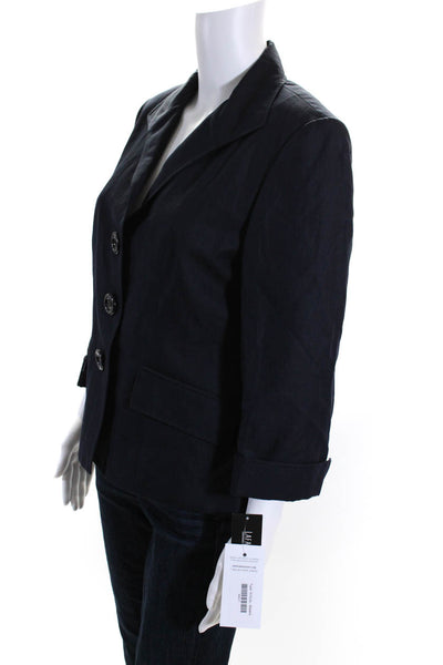 Lafayette 148 New York Women's Lined Three Button Cuffed Blazer Jacket Navy Size