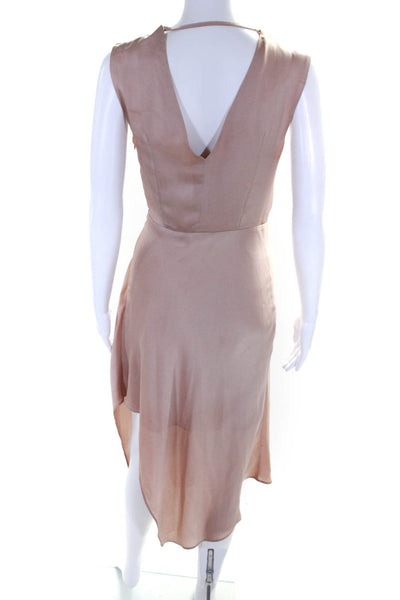 Keepsake Womens Blush V-Neck Drape Sleeveless Zip Back Hi-Low Dress Size XS