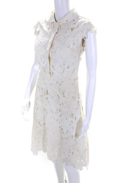 Chic Wish Womens White Floral Lace Collar Cap Sleeve Shift Dress Size S