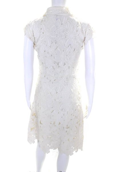 Chic Wish Womens White Floral Lace Collar Cap Sleeve Shift Dress Size S