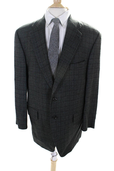 Chaps Mens Houndstooth Print Blazer Jacket Gray Wool Size 44 Regular