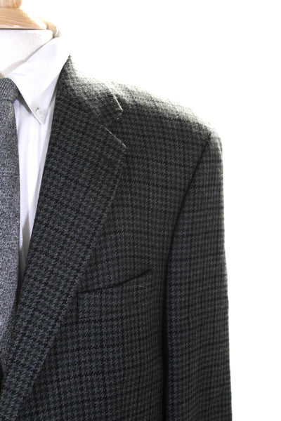 Chaps Mens Houndstooth Print Blazer Jacket Gray Wool Size 44 Regular